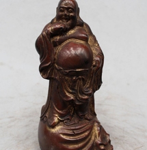 7" Chinese Buddhism Wood Stand Happy Laugh Maitreya Buddha Money Bag Statue 2024 - buy cheap