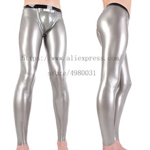 Novelty latex tights bling silver color latex leggings men with 100% handmade crafts 2024 - buy cheap