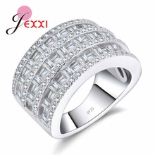 New Geometric White High Quality  Crystal Silver Color 925 Sterling Silver   Rings Engagement Jewelry Women Gifts 2024 - buy cheap