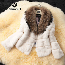 2018 new real Rabbit Fur Coat with raccoon fur collar women full pelt rabbit fur jacket customized pluse size F1025 2024 - buy cheap