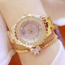 Relógio feminino dourado e luxuoso, relógio de pulso em aço inoxidável para mulheres 2019 2024 - compre barato
