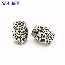 SEA MEW 10 PCS 12*15mm Raw Brass Antique Silver Color Hollow Spacer Beads DIY Barrel Bead For Jewelry Making 2024 - buy cheap