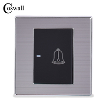 COSWALL 1 Gang Luxury Doorbell Switch Push Button Wall Switch Interruptor Brushed Silver Panel Power Conmutador 10A AC 110~250V 2024 - buy cheap