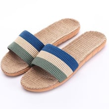 Men's Summer Blue Beach Flip Flops Casual Striped Home Linen Slippers Men Slides Indoor Flax Linen Slippers Boy's Sandals Shoes 2024 - buy cheap