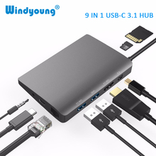 Док-станция USB Type-C для Macbook, USB C на HDMI Mini DP 4K RJ45 Ethernet USB 3,0 аудио 3,5 мм Type C док-станция для зарядки ноутбука 2024 - купить недорого
