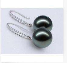 charming 10-11mm tahitian round black green pearl earring 925s 2024 - buy cheap