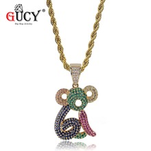 GUCY Hiphop New Arrival Animal Monkey Pendant Necklace Cubic Zircon Multicolor Necklaces With Iced Out Tennis Chain Gift For Men 2024 - buy cheap