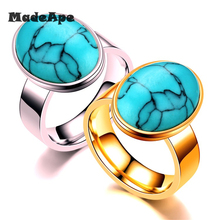 MadApe оптовая продажа ретро ювелирные изделия титановая инкрустация из нержавеющей стали синий камень кольцо для женщин мужчин кольцо Свадебные ювелирные изделия 2024 - купить недорого