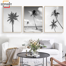 Pintura em tela preta e branca impressão de palmeira, posteres e impressões, imagem de decoração nórdica para casa, sala de estar 2024 - compre barato