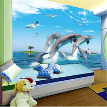 beibehang Underwater World Dolphin cartoon children's room bedroom wallpaper background Mediterranean 3d mural wallpaper 2024 - buy cheap