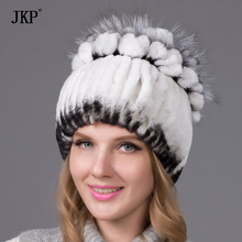 women winter Rex natural real rabbit fur hat feather fox knitted hedging cap female 2020 new shelves THY-10 2024 - buy cheap