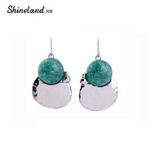 Shineland New Fashion Green Charm Stone trendy Alloy Pendant Ethnic Statement Dangle Earrings Jewelry For women 2024 - buy cheap