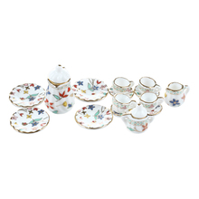 15 Piece Miniature Dollhouse dinnerware porcelain tea set tableware Cup plate Colorful floral print 2024 - buy cheap