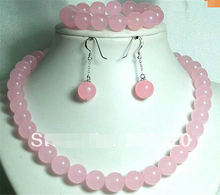 Frete grátis Belo Conjunto de Jóias Chinês Rosa 12mm Beads Colar & Bracelet & brincos 2024 - compre barato