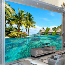 Papel tapiz fotográfico 3D personalizado, mural de pared, calidad HD, con paisajes naturales, mar, playas, Islas Maldivas, para fndo de la sala de estar 2024 - compra barato