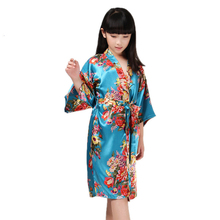 Batas de baño de seda para niñas, Kimono de baño con estampado floral, 8 colores 2024 - compra barato