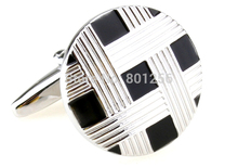 Free shipping Men Cufflinks  black color round check design copper material cufflinks wholesale&retail 2024 - buy cheap