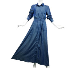 Spring autumn Elegant Work OL denim dress Women Casual Lapel Long Sleeve Long Shirt dress plus size 2024 - buy cheap