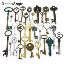 10pcs Mix Color Metal Key Pendant Alloy Lovely Large Crown Key Charms Vintage Jewelry Keys Charms Wholesale Antique Bronze Key 2024 - buy cheap