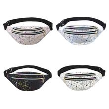 Holographic Waist Bags Women Fanny Pack Female Belt Bag Geometric Packs Patchwork Chest Phone Pouch 2024 - buy cheap