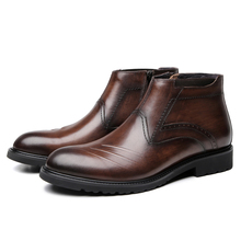 Модная черная/коричневая офисная обувь; мужские Ботильоны; ботинки из натуральной кожи; мужская повседневная Уличная обувь 2024 - купить недорого