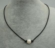Leather Pearl Choker Necklace,earrings,White Color Freshwater Pearl Black Leather Necklace,Birthday Wedding Jewelry 2024 - buy cheap