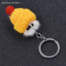fashion lychee Cute Little Fox With Hat Basket Soft Fur Keychain For Women Girls Bag Hanging Pendant Key Ring 2024 - buy cheap