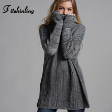 Свитер женский винтажный с высоким воротом Fitshinling, трикотажная одежда, модные свободные зимние пуловеры, однотонные джемперы 2024 - купить недорого
