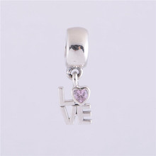 Pink Love Crystal Dangle Beads Authentic 925 Sterling Silver Love Beads Fits European Pandora Charm Bracelet for Women Jewelry 2024 - buy cheap