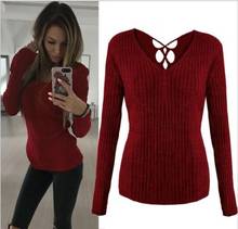 Women V Neck Knitted Sweater Ladies Loose Oversized Casual Chunky Jumper Tops 2024 - buy cheap