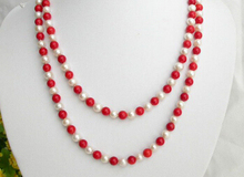 Collar de perlas de agua dulce de 7-8MM, coral rojo, redondo, Natural 2024 - compra barato