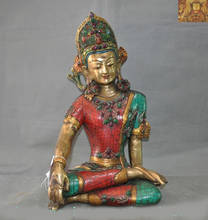 Свадебные украшения Тибетский буддизм, бронзовый инкрустационный бирюзовый красный коралловый драгоценный камень тара Кван-Инь статуя Будды 2024 - купить недорого
