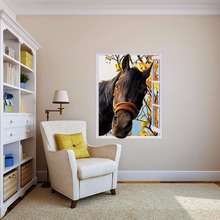 Frete grátis papel de parede 3d cavalo sem janela decalque arte foto à prova d' água removível mural floresta adesivo vinil decoração de casa 2024 - compre barato