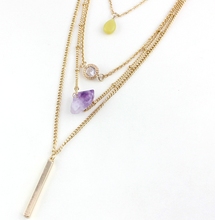 Multi Layer Necklace Gold Fine Jewelry Purple Stone Zircon Long Necklace stone four layer necklace 2024 - buy cheap