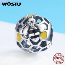 WOSTU 925 Sterling Silver Honeycomb Bee Round Beads Charms fit Original Bracelets Necklaces Women Fashion 925 Jewelry FIC779 2024 - buy cheap