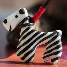 Super Kawaii Cute Cartoon Zebra Dog Painted Ceramics Long Necklace Original Simple Fashion Chinese Porcelain Ethnic Jewelry 2024 - buy cheap