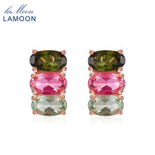 LAMOON-pendientes clásicos de turmalina, joyería de plata de ley 100% ovalada multicolor, 925 Natural, S925, LMEI035 2024 - compra barato