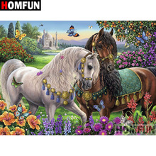 Homfun quadrado completo/broca redonda 5d diy pintura de diamante "animal cavalo" bordado ponto cruz 5d decoração de casa presente a08775 2024 - compre barato