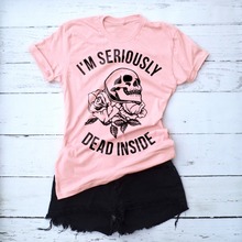 Camiseta de I'm Dead Inside Skull para mujer, divertida camiseta gótica de ansiedad, camiseta de grapphic divertida, camiseta artística rosa para mujer 2024 - compra barato
