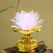 Holy 7 Colorful LED Lotus Lamp Buddhist Supplies Alloy Base Change white Lamp with 13 Buddhism Song Buddha Temple Decoration 2024 - buy cheap