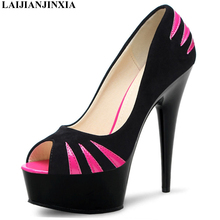 LAIJIANJINXIA New Open Toe For Women Spike 15cm High Heels Platform Pumps Patent Leather Shoes Women Gothic Runway Shoes 2024 - buy cheap