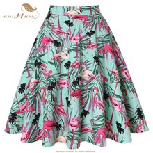 SISHION Summer Flamingo Print Skirts Cotton Women Ladies School A Line Knee Length High Waist Green Swing Vintage Skirt VD0020 2024 - buy cheap
