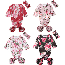 Newborn Infant Baby Girls Boys Autumn Winter Sleep Bags+Headband 2PCS Long Sleeve Floral Print Romper 0-6 Month 2024 - buy cheap