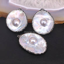 5pcs Natural Mother of Pearl Pendant With Rhinestone Paved For Women Jewelry 2024 - buy cheap