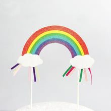 Cake Flags Cupcake Cake Topper Rainbow Clouds Shiny Toppers Bride Kids Birthday Wedding Bridal Cake Wrapper Party Baking DIY 2024 - buy cheap