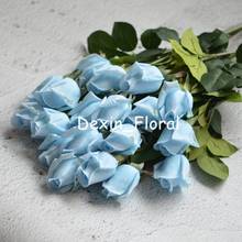 Шелковые свадебные букеты «сделай сам», бледно-голубые бутоны розы на ощупь, для свадебных церемоний, домашние цветы розы, 10 стеблей 2024 - купить недорого