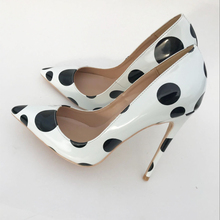 Brand fashion new white PU pointed high heel exquisite black dot elegant single shoes 12cm high heel ladies party shoes 2024 - buy cheap