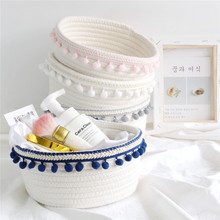Cotton Rope Storage Baskets With Pompom Handmade Woven Dirty Clothes Laundry Basket Kids Toy Desktop Sundries Organizer Hamper 2024 - buy cheap