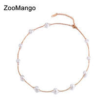 ZooMango-Cadena de eslabones de perlas de imitación para mujer y niña, collar de acero de titanio, joyería, 11 Uds., ZN18009 2024 - compra barato
