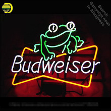 Sinal de neon para budweiser sapo, lâmpada neon para parede, tubo de vidro, artesanato, arte icônica, luminária de bar e cerveja 2024 - compre barato